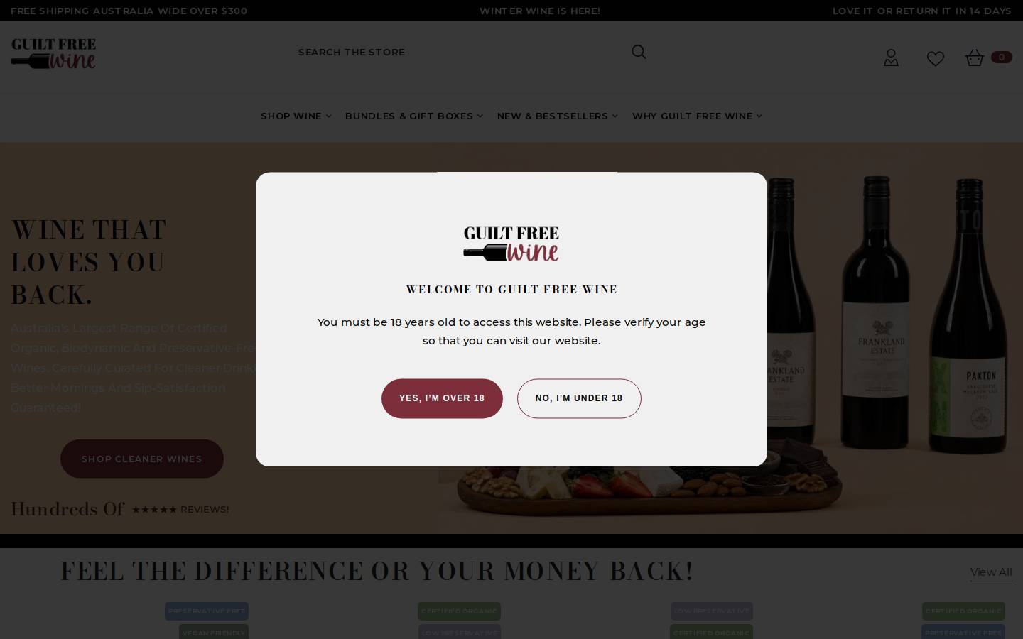 guiltfreewine.com.au homepage screenshot