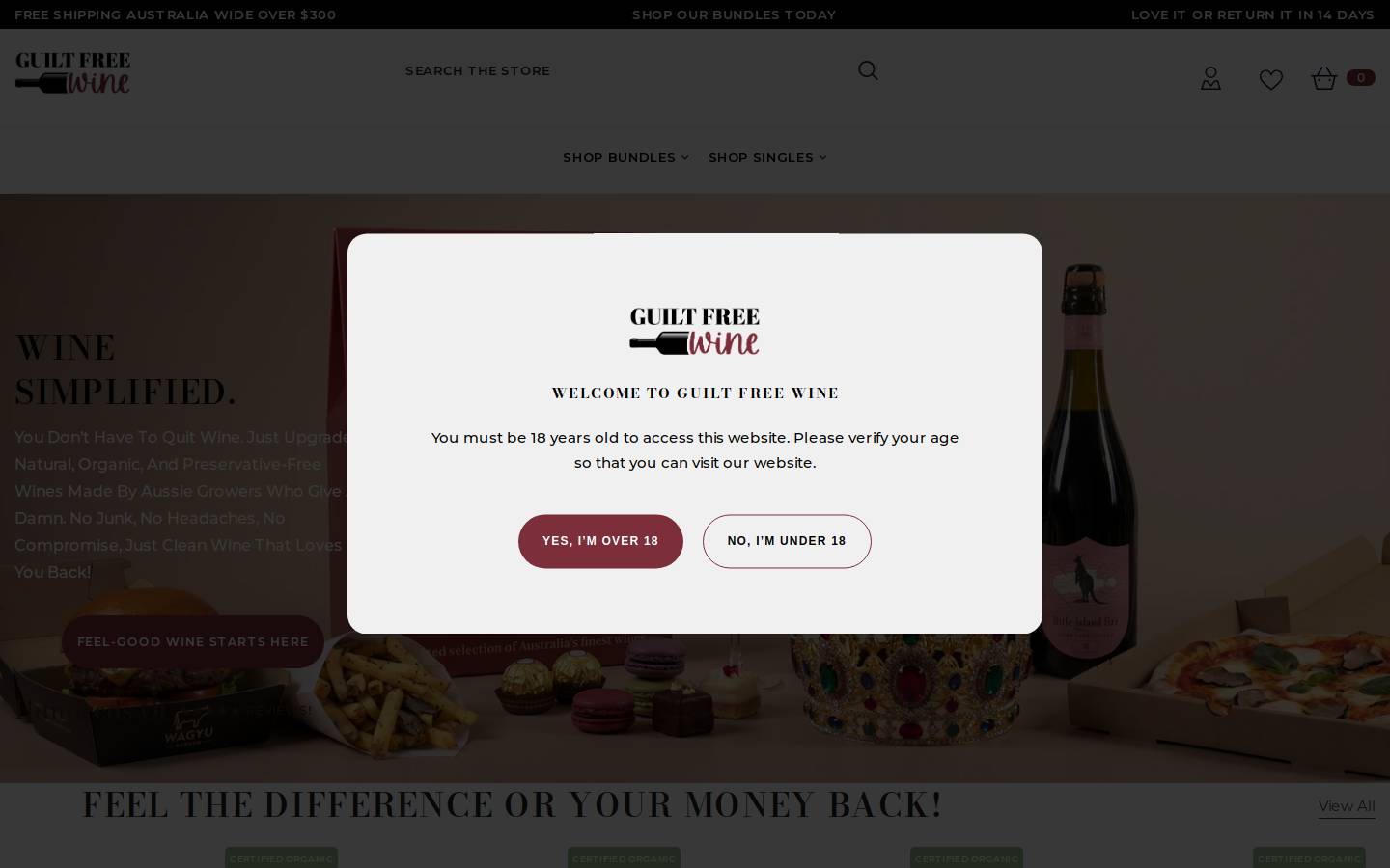 guiltfreewine.com homepage screenshot