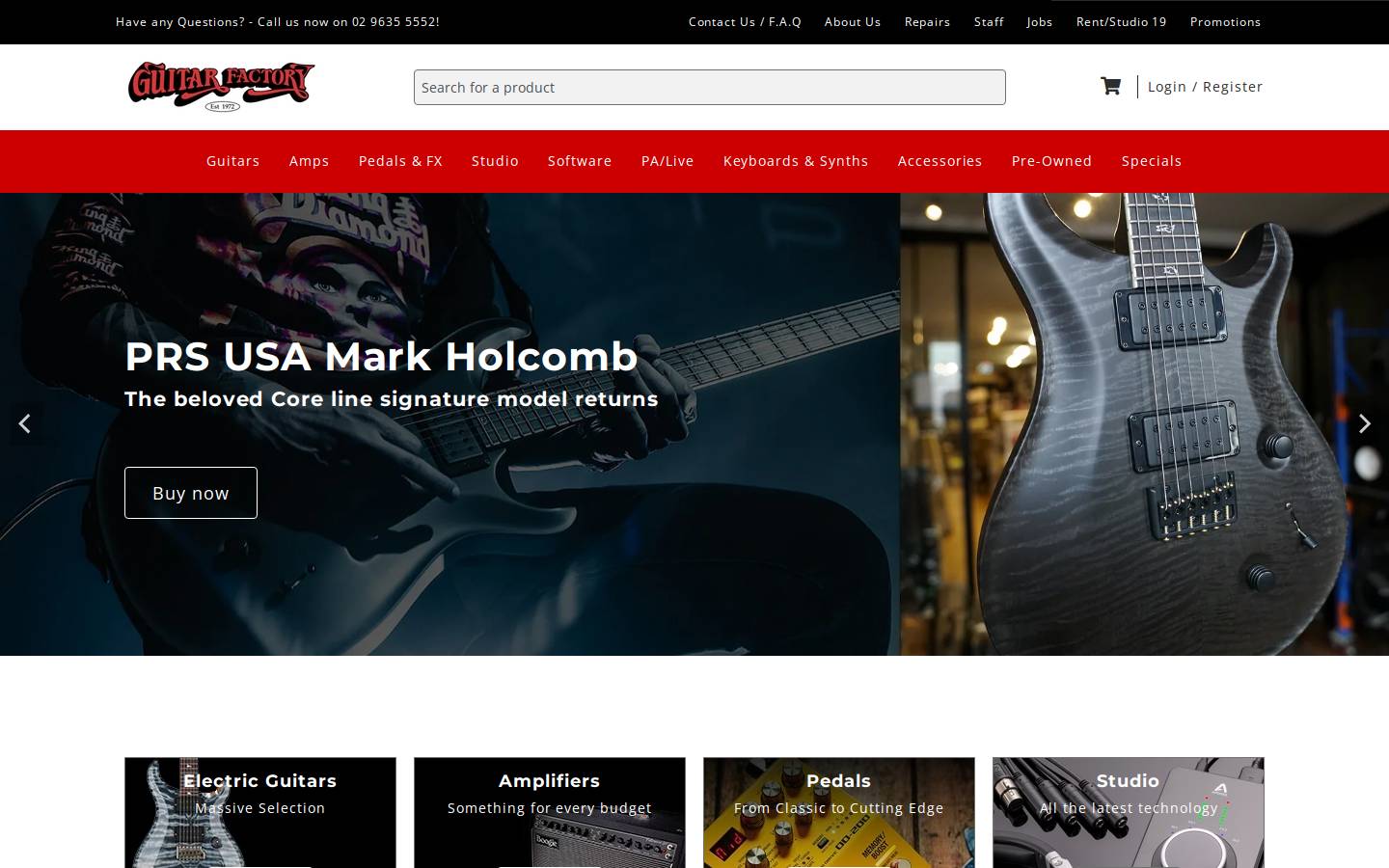Guitar Factory Parramatta homepage screenshot
