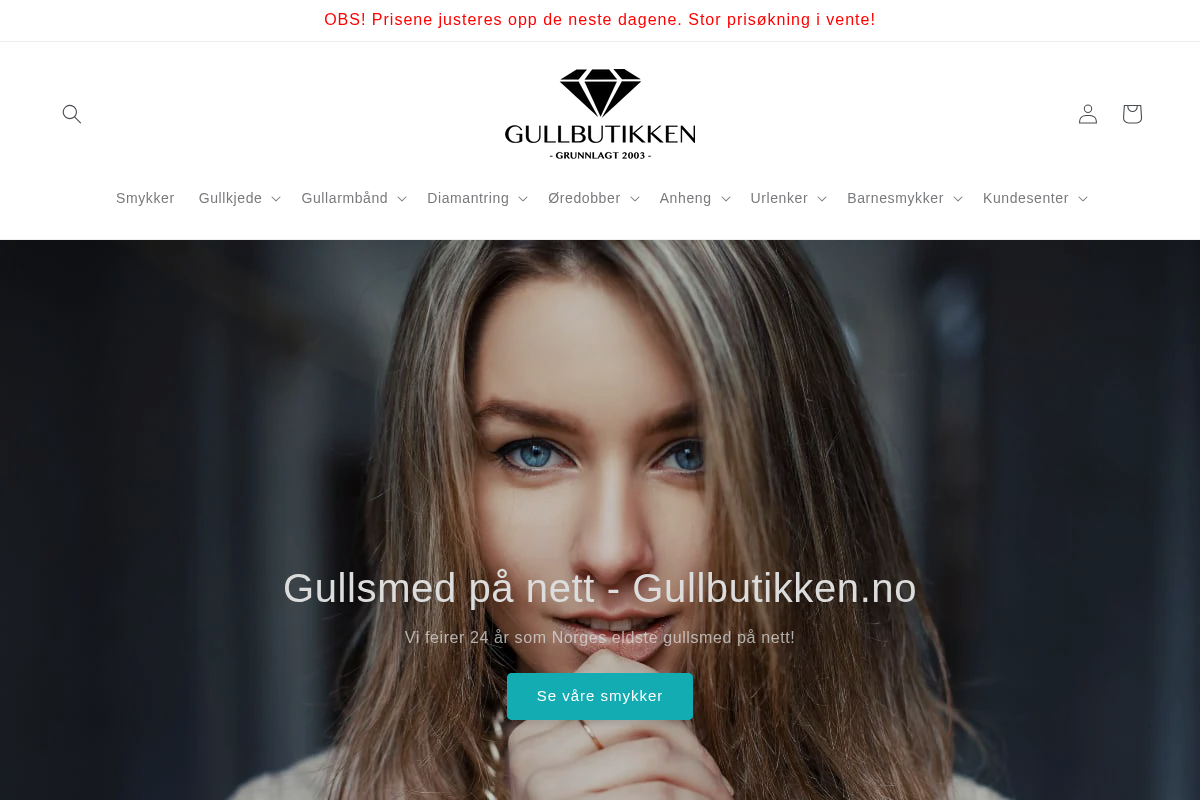 gullbutikken.no homepage screenshot