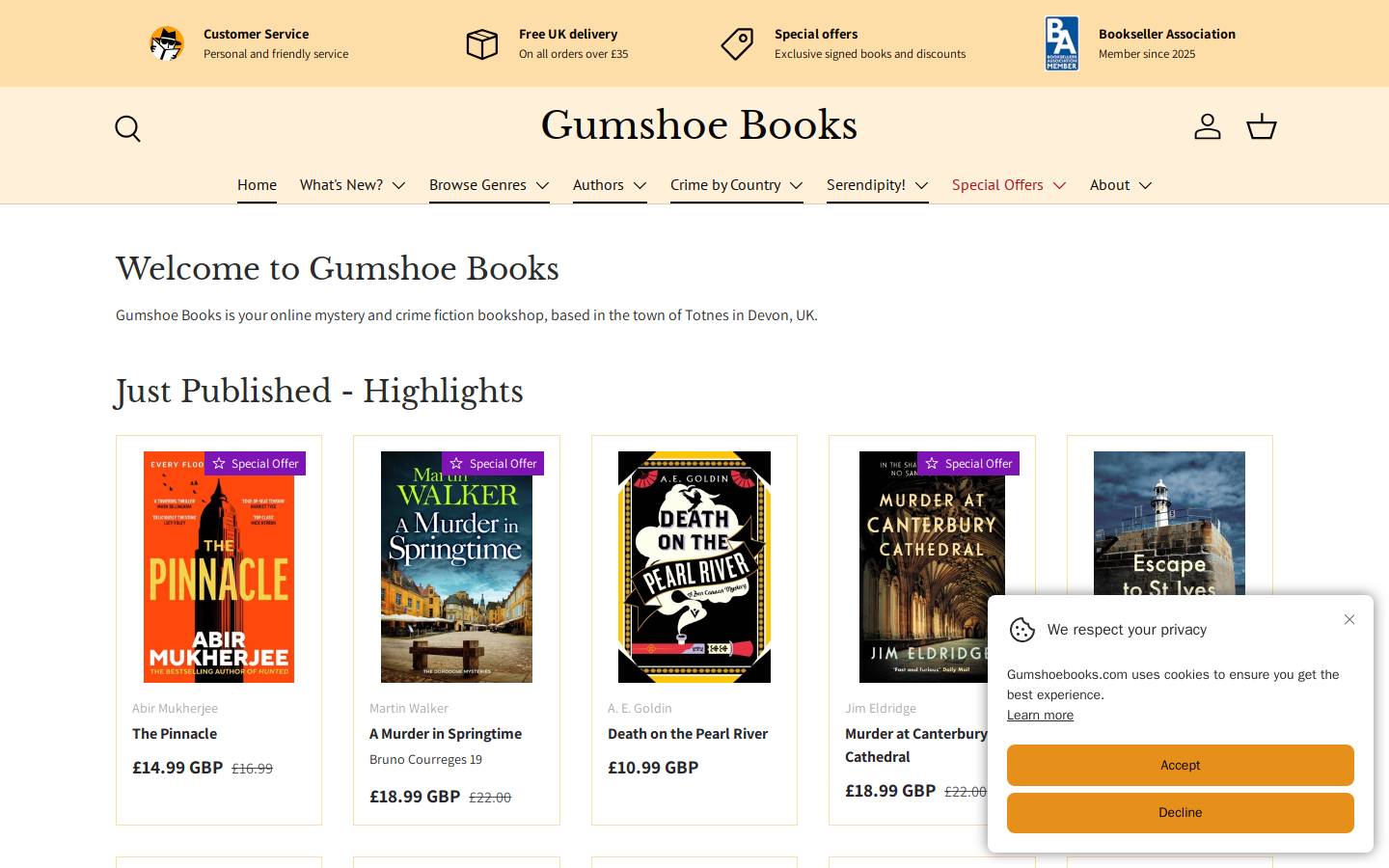 gumshoebooks.com homepage screenshot