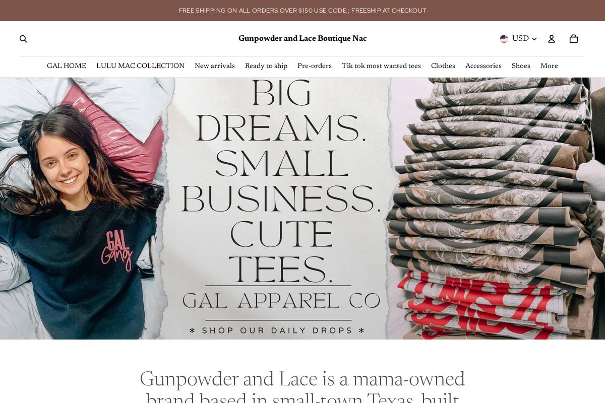 gunpowderandlace.co homepage screenshot