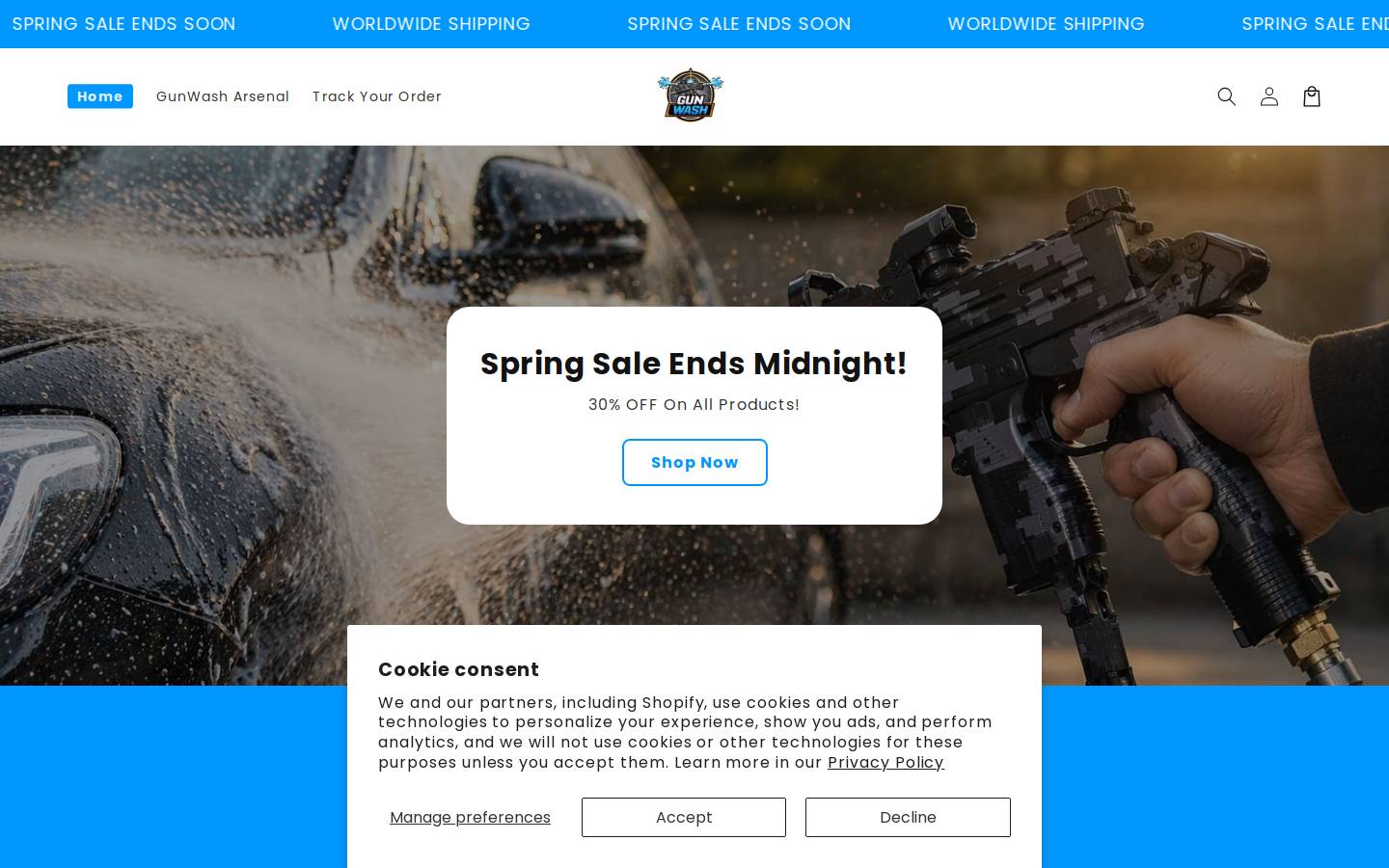 Gunwash homepage screenshot
