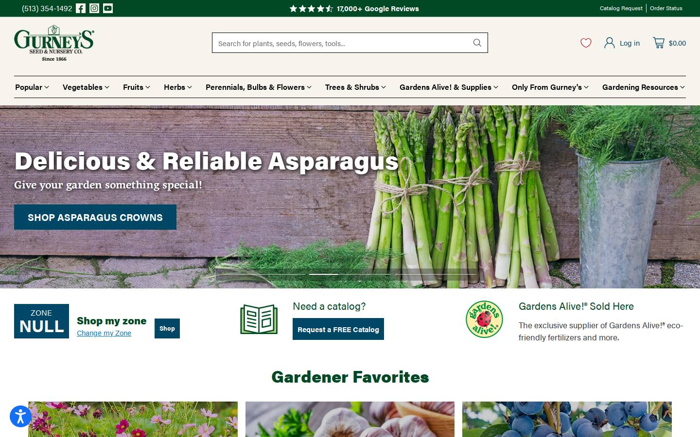 Gurney's Seed and Nursery homepage screenshot