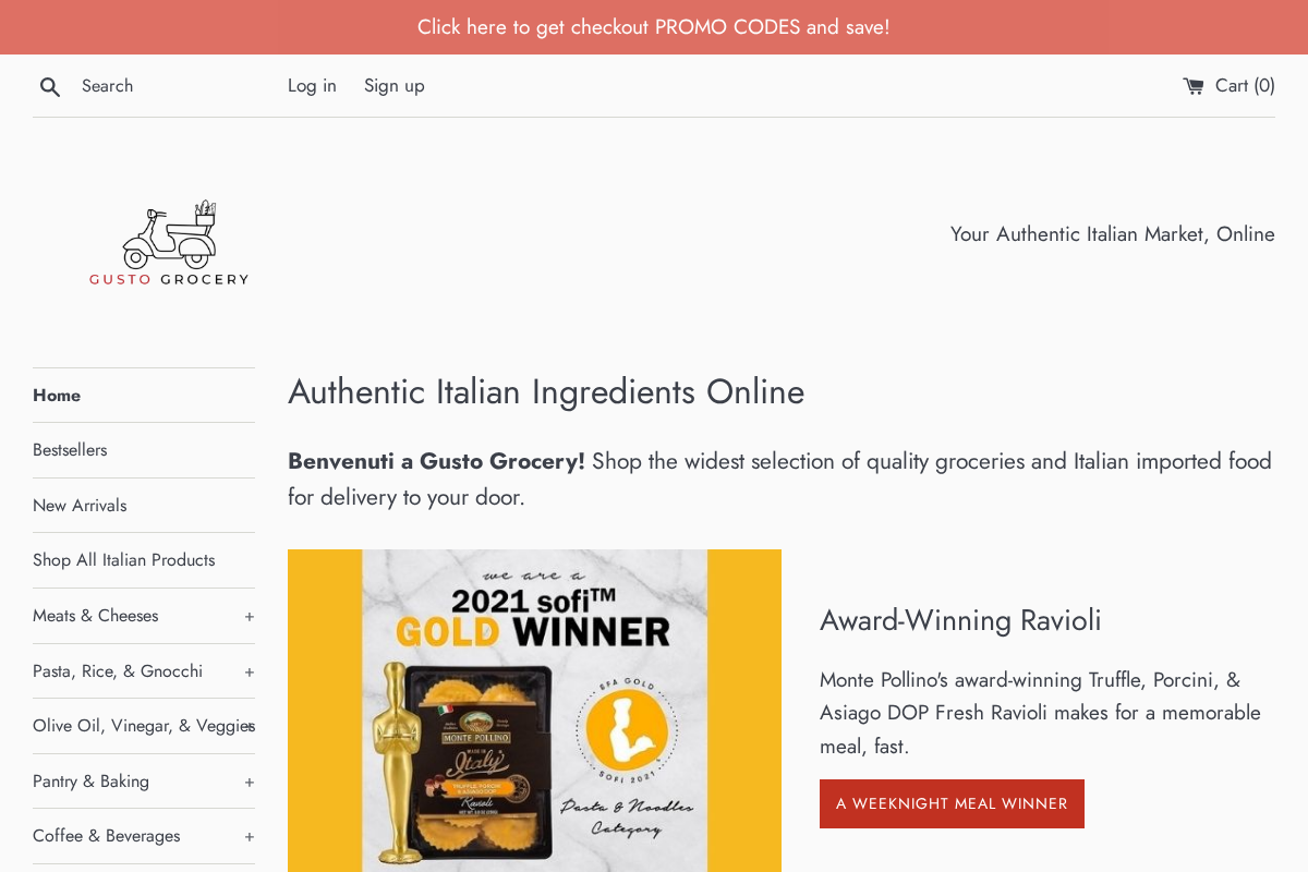 Authentic Italian Market Online - Gusto Grocery homepage screenshot