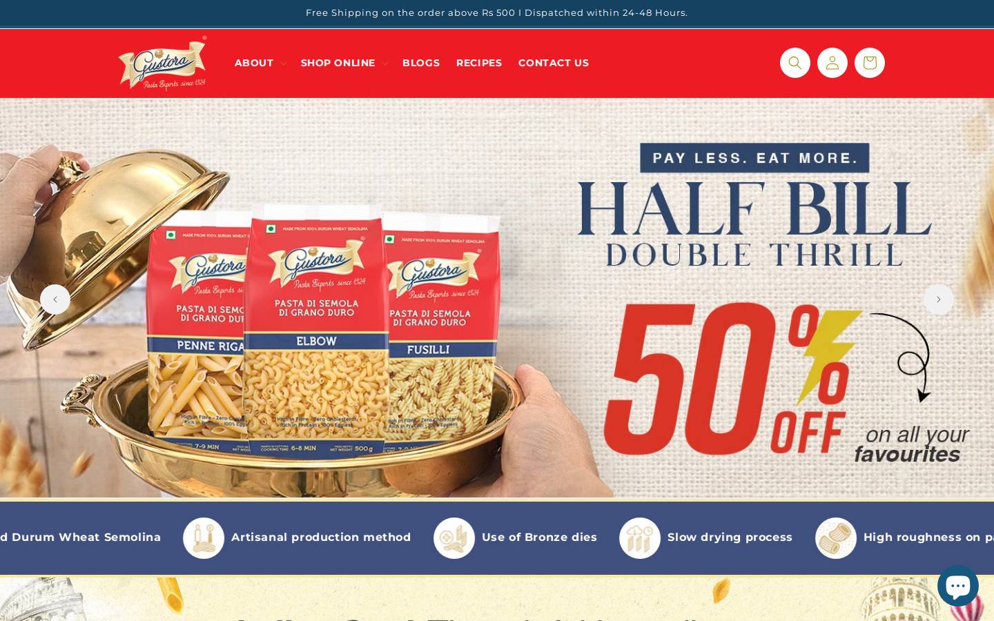 gustorafoods.com homepage screenshot