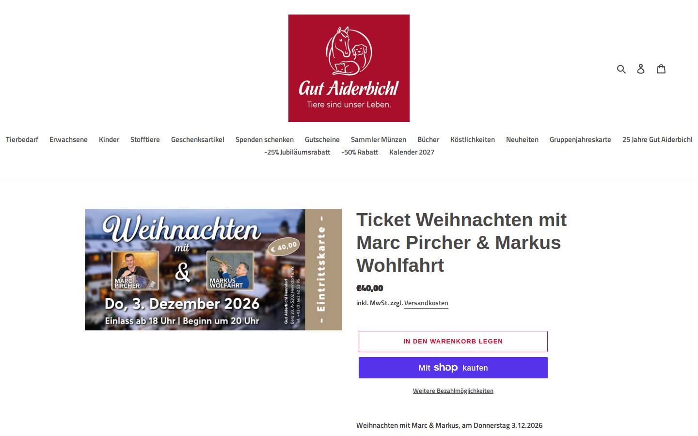 gut-aiderbichl-shop.com homepage screenshot