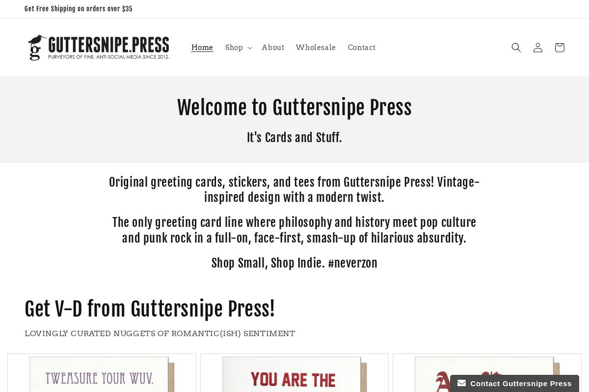 guttersnipepress.com homepage screenshot