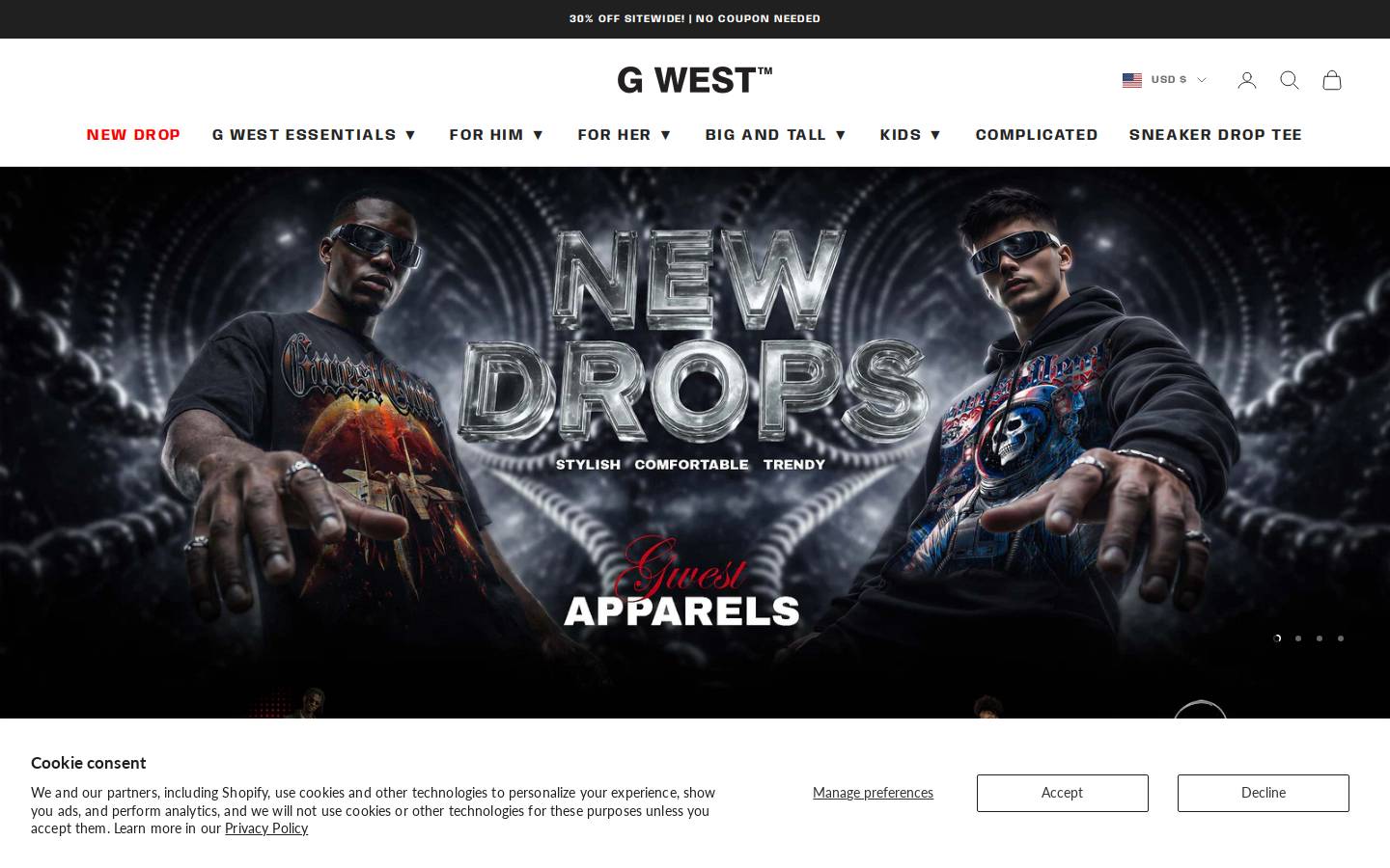 G West Apparel homepage screenshot