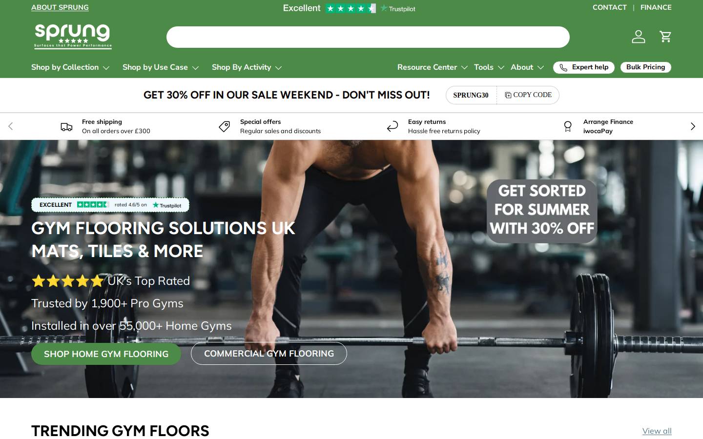 Sprung Gym Flooring homepage screenshot