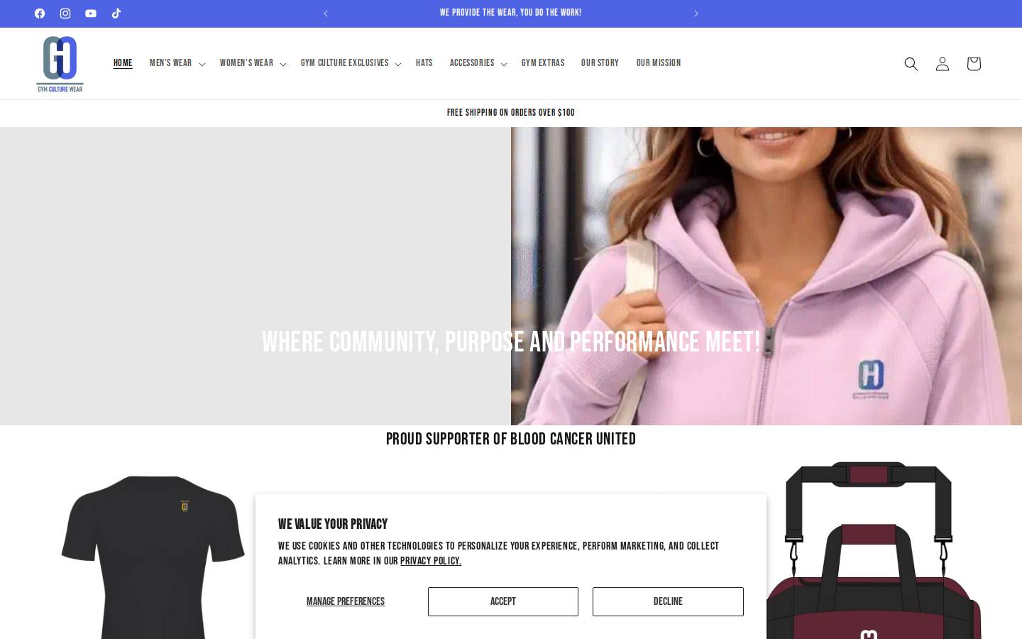 gymculturewear.com homepage screenshot