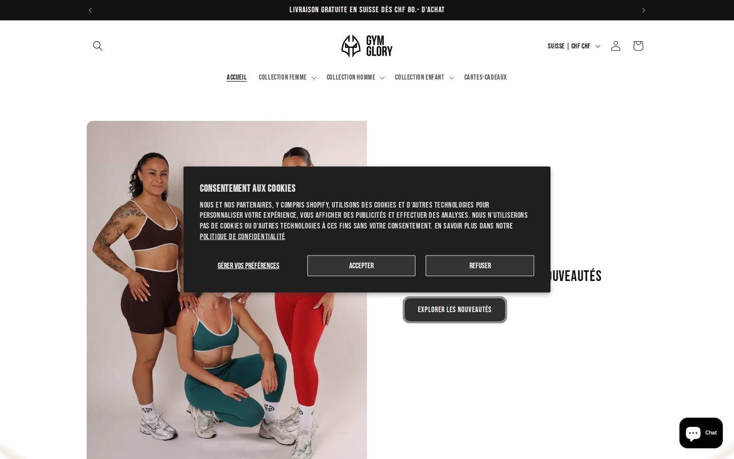 Gymglorystore homepage screenshot