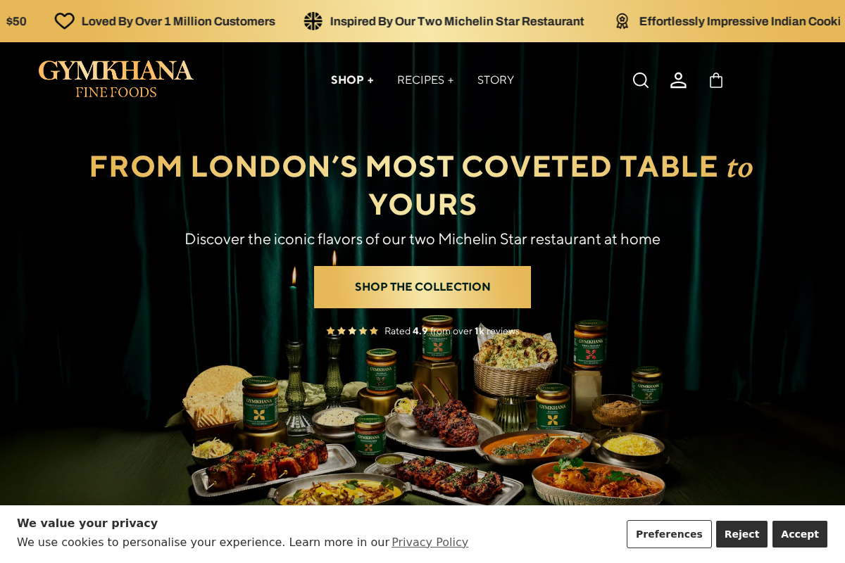 Gymkhana Fine Foods homepage screenshot