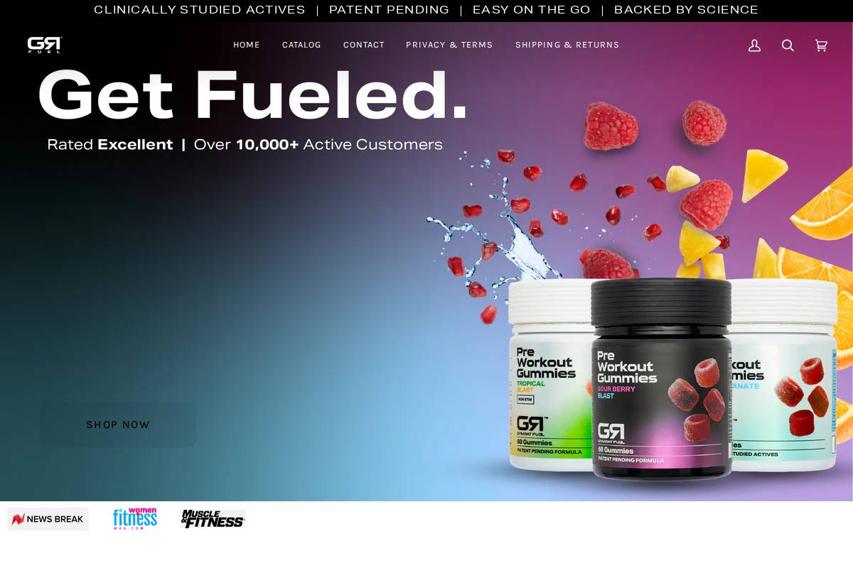 gymratfuel.com homepage screenshot