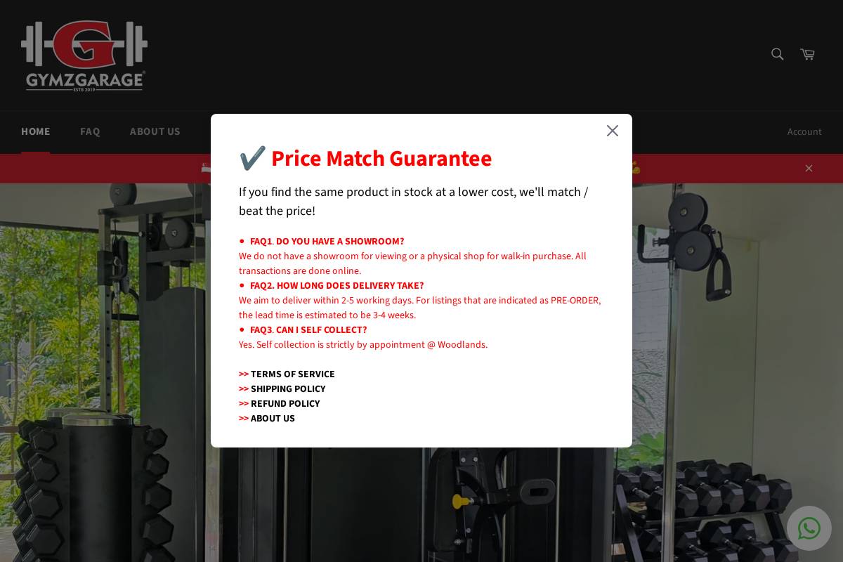 gymzgarage.sg homepage screenshot