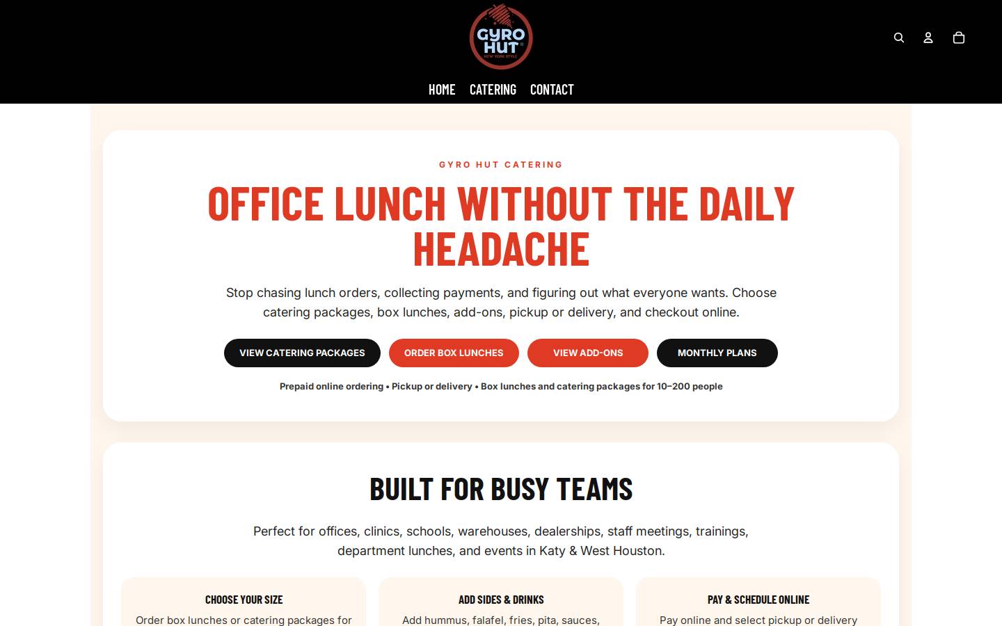 gyrohutcatering.com homepage screenshot