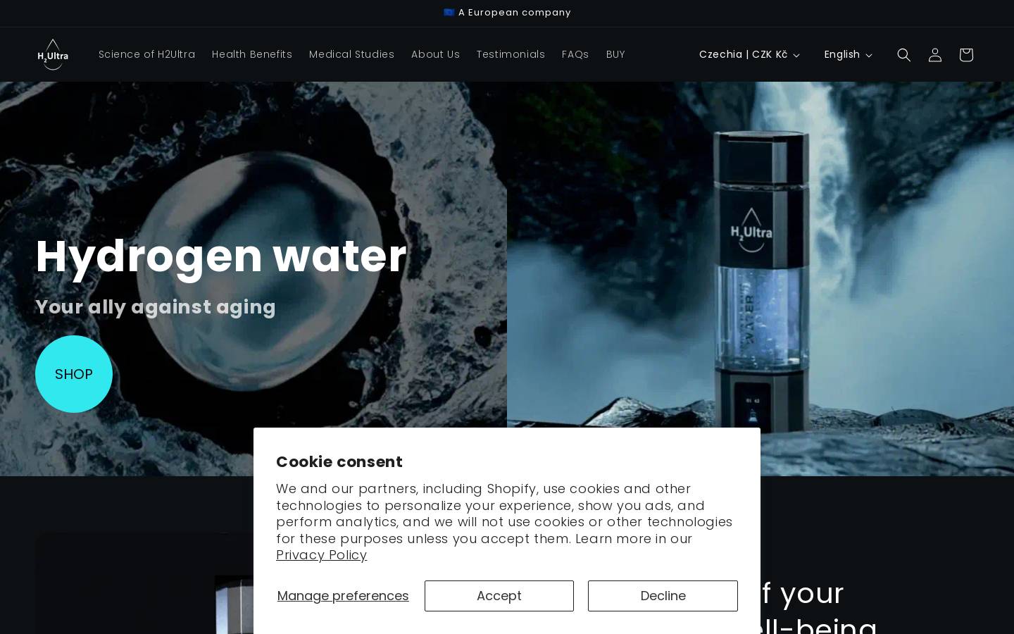 h2ultrawater.com homepage screenshot