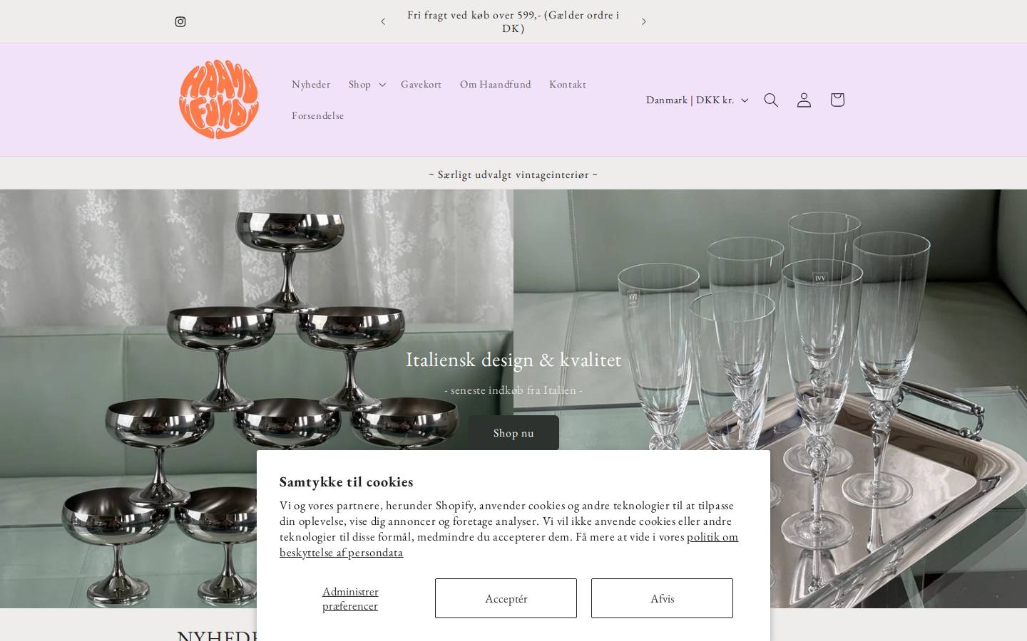 Haandfund homepage screenshot