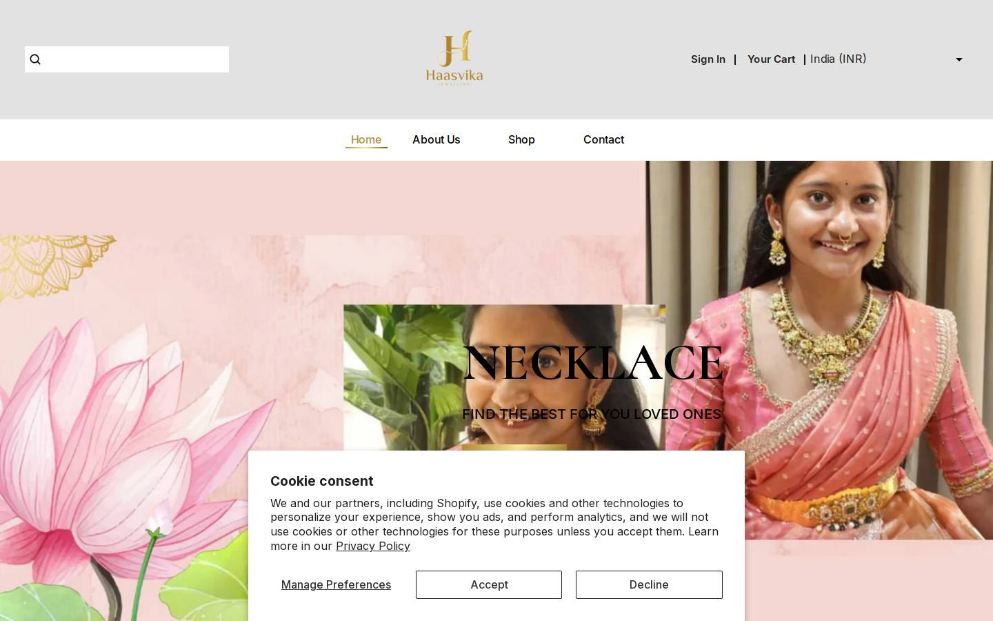 haasvikajewellery.com homepage screenshot