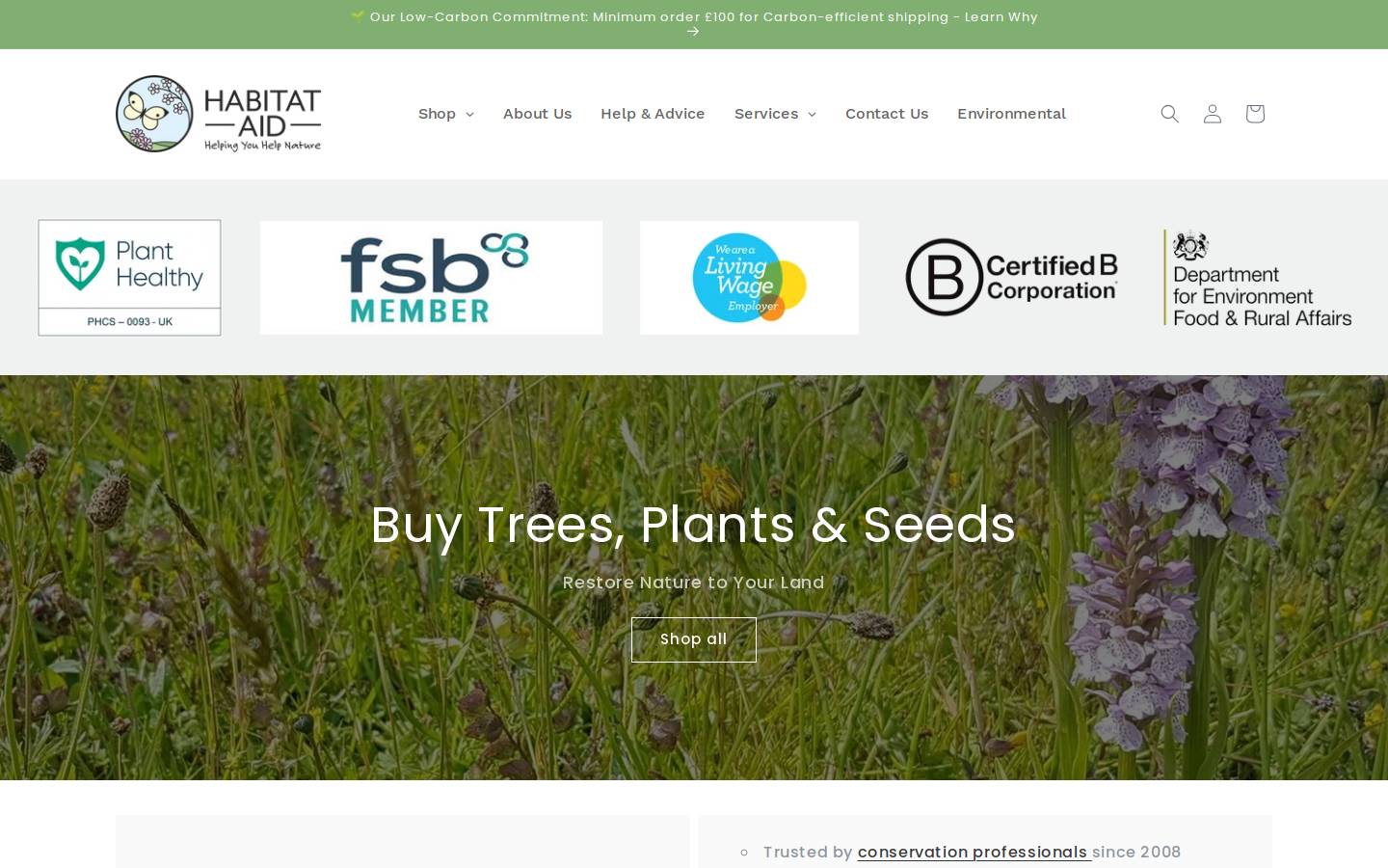 Habitat Aid homepage screenshot