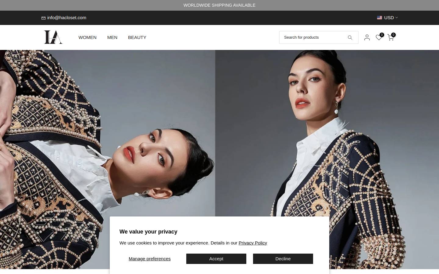 hacloset.com homepage screenshot