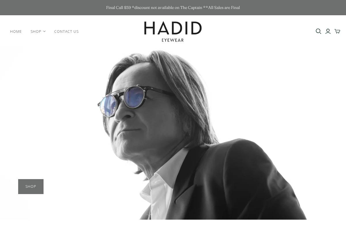 hadideyewear.com homepage screenshot