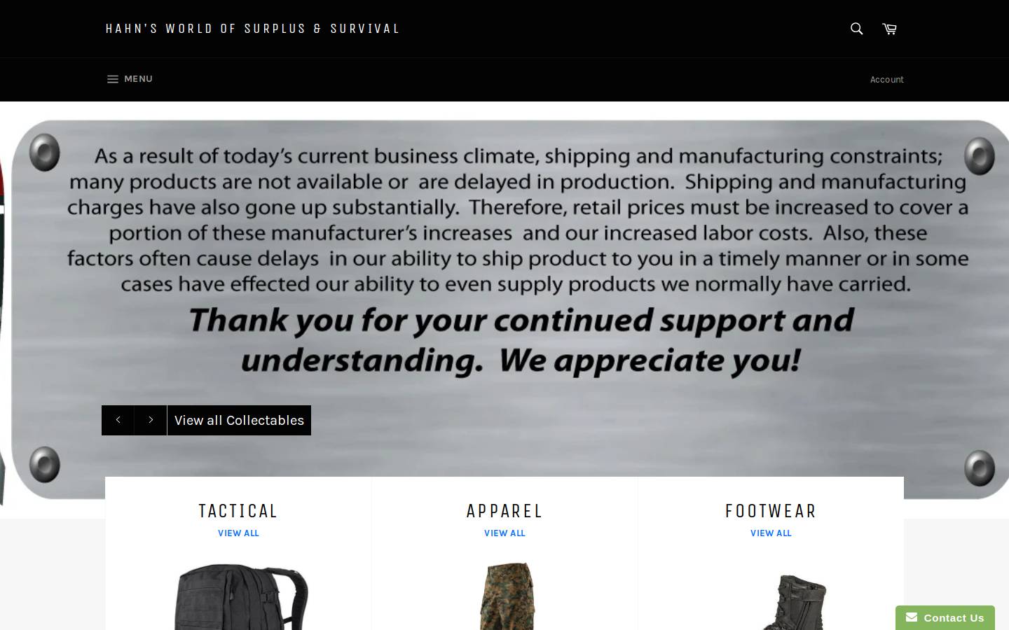 hahnsurvival.com homepage screenshot