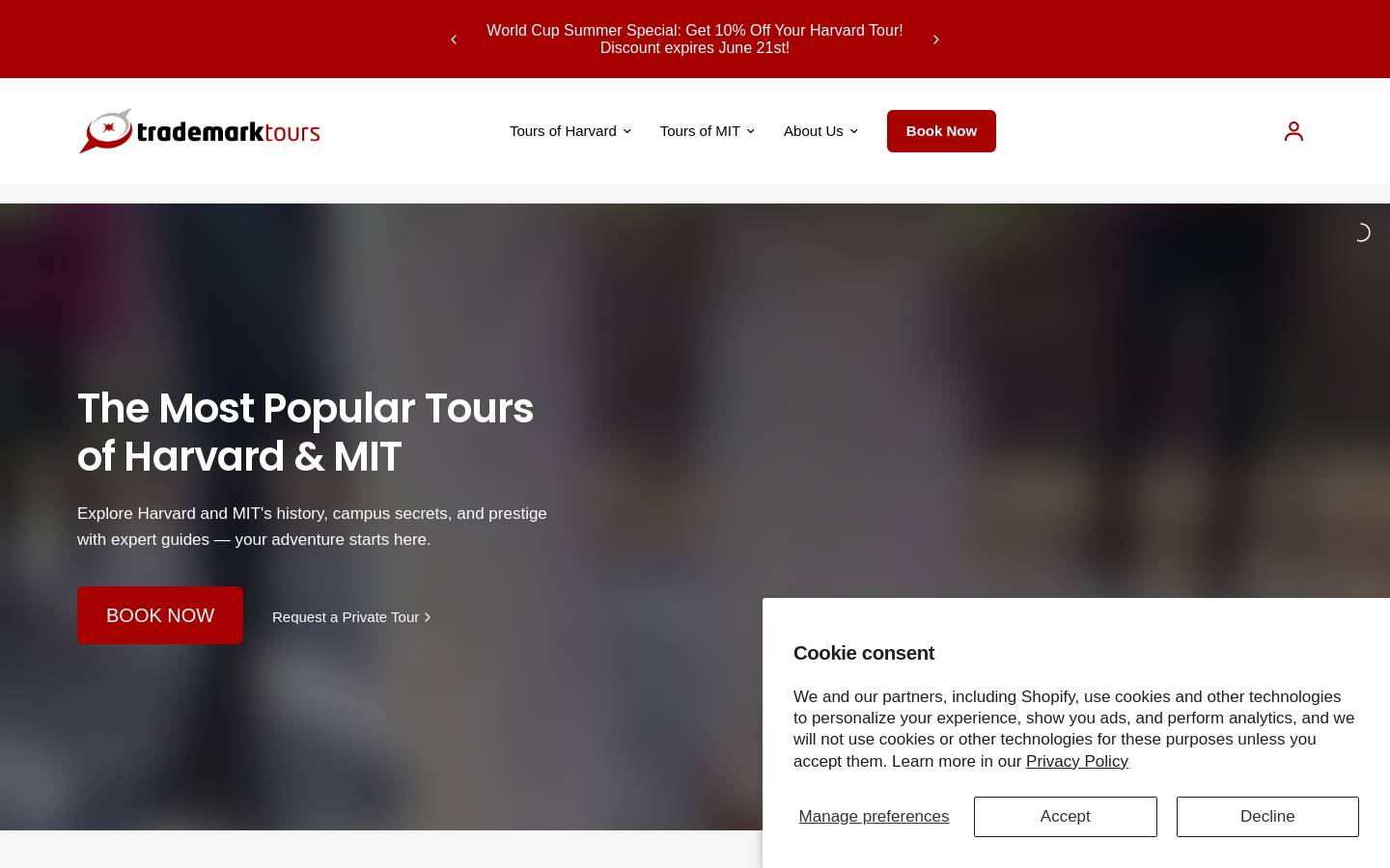 hahvahdtour.com homepage screenshot
