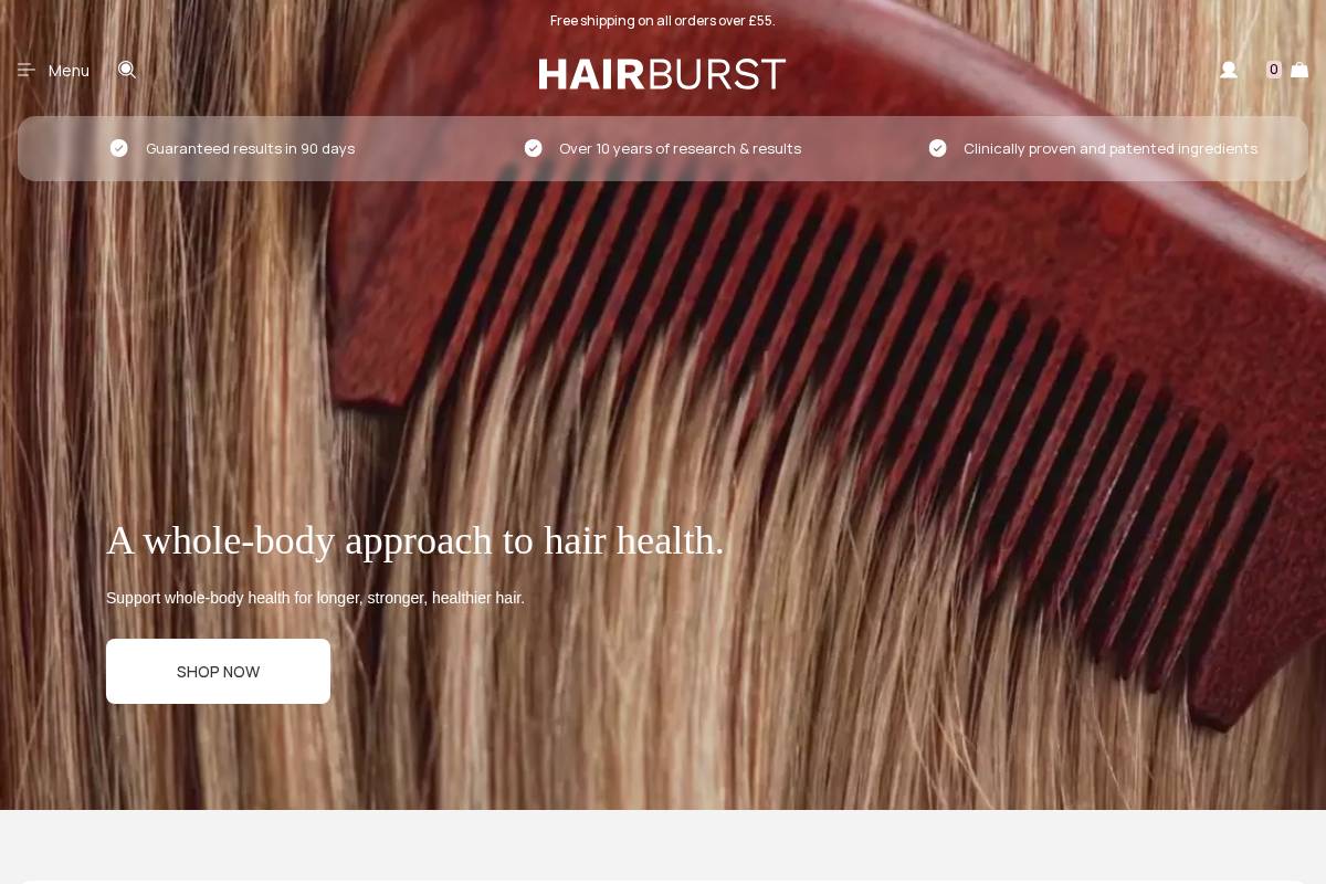 Hairburst homepage screenshot