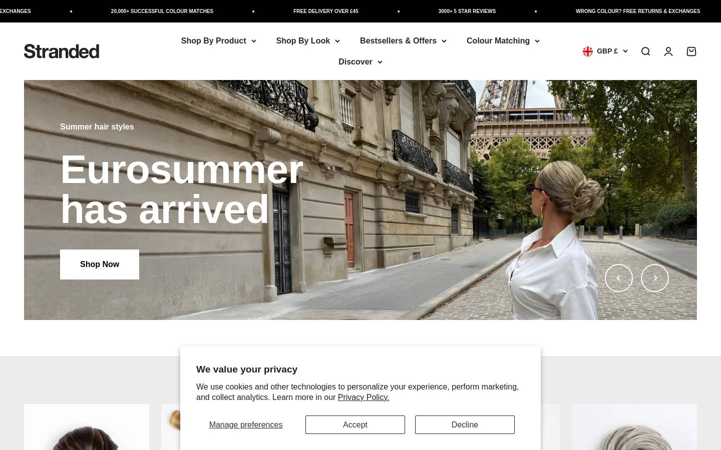Stranded Hair Extensions homepage screenshot