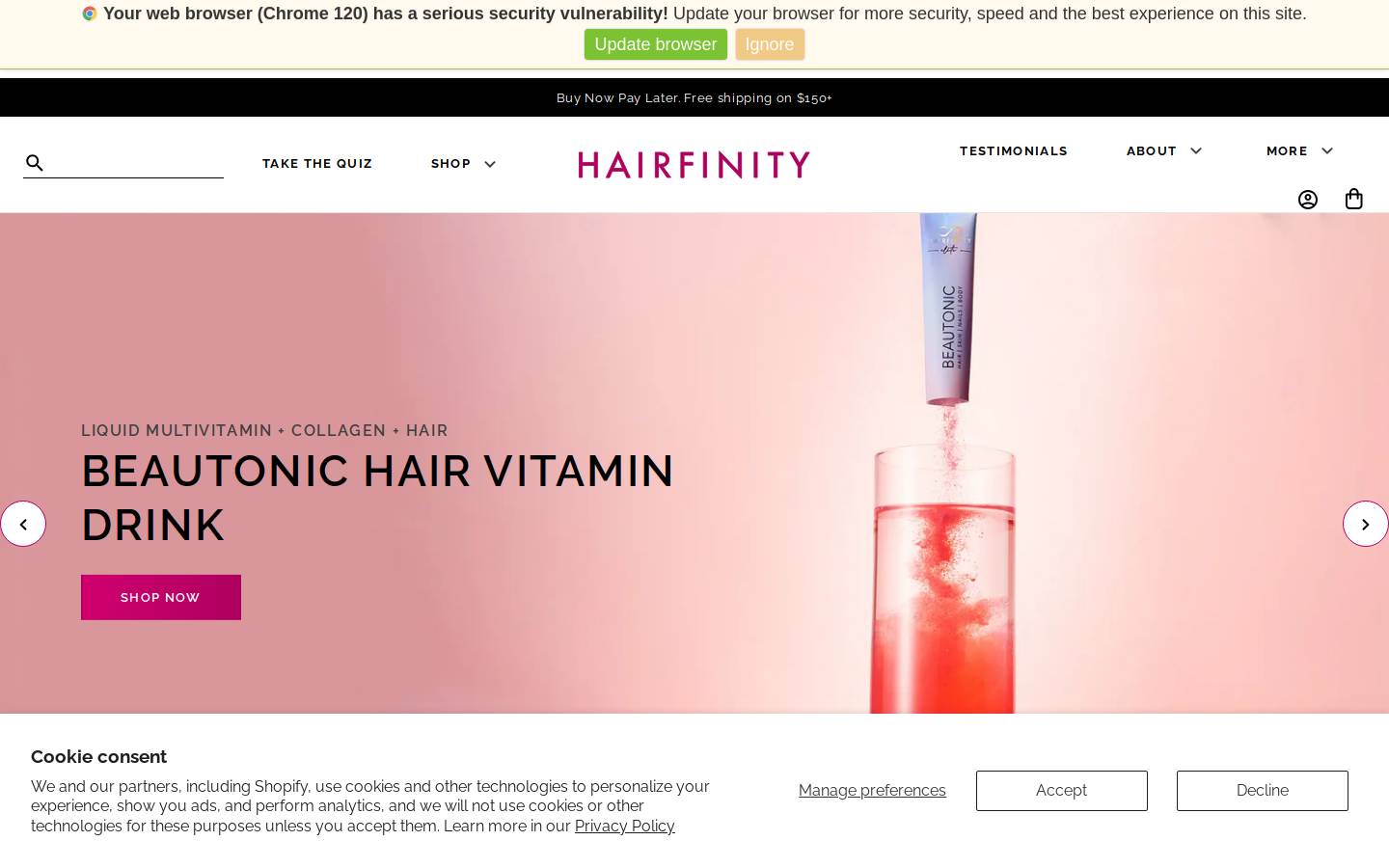 Hairfinity homepage screenshot