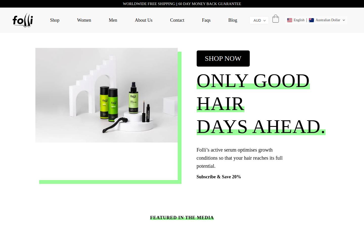 hairfolli.com homepage screenshot