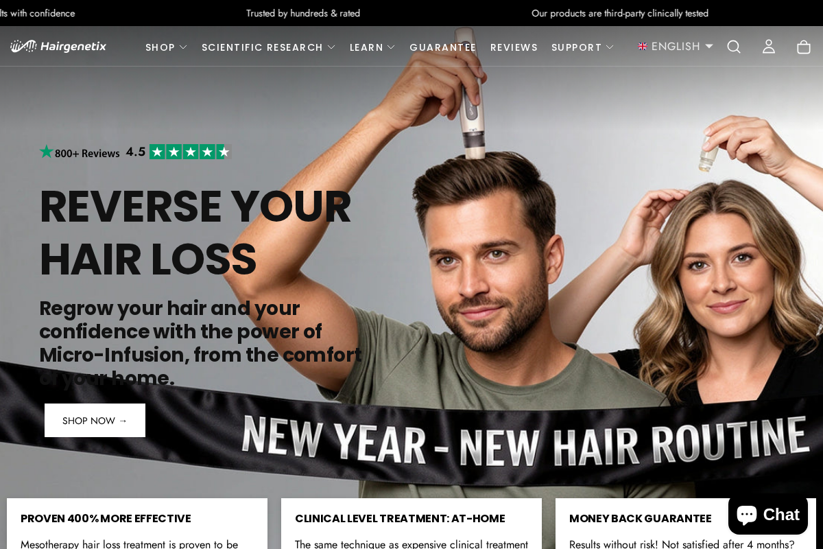 Hairgenetix homepage screenshot