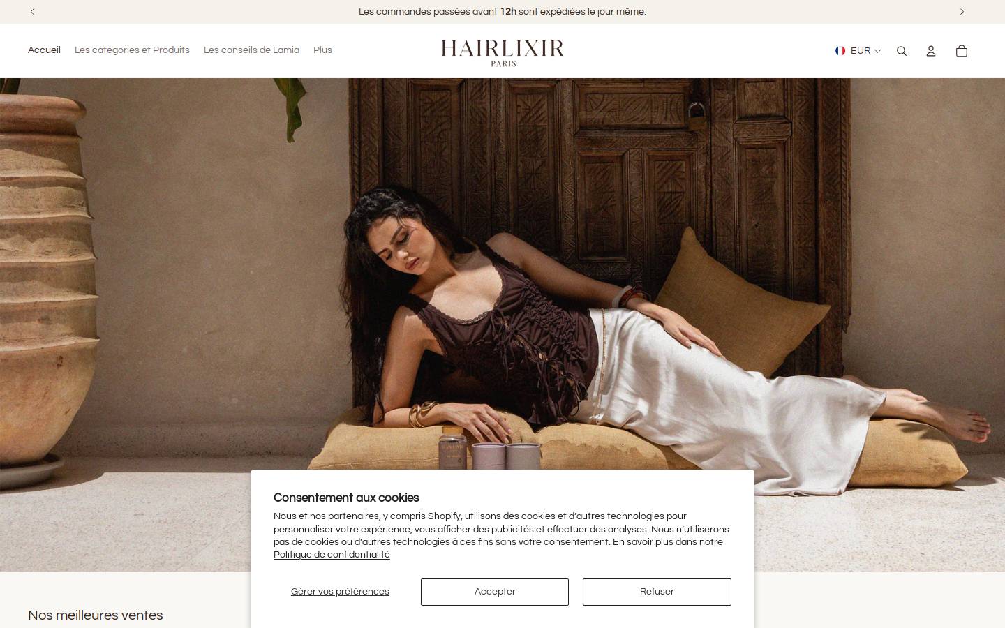 Hairlixir Paris homepage screenshot