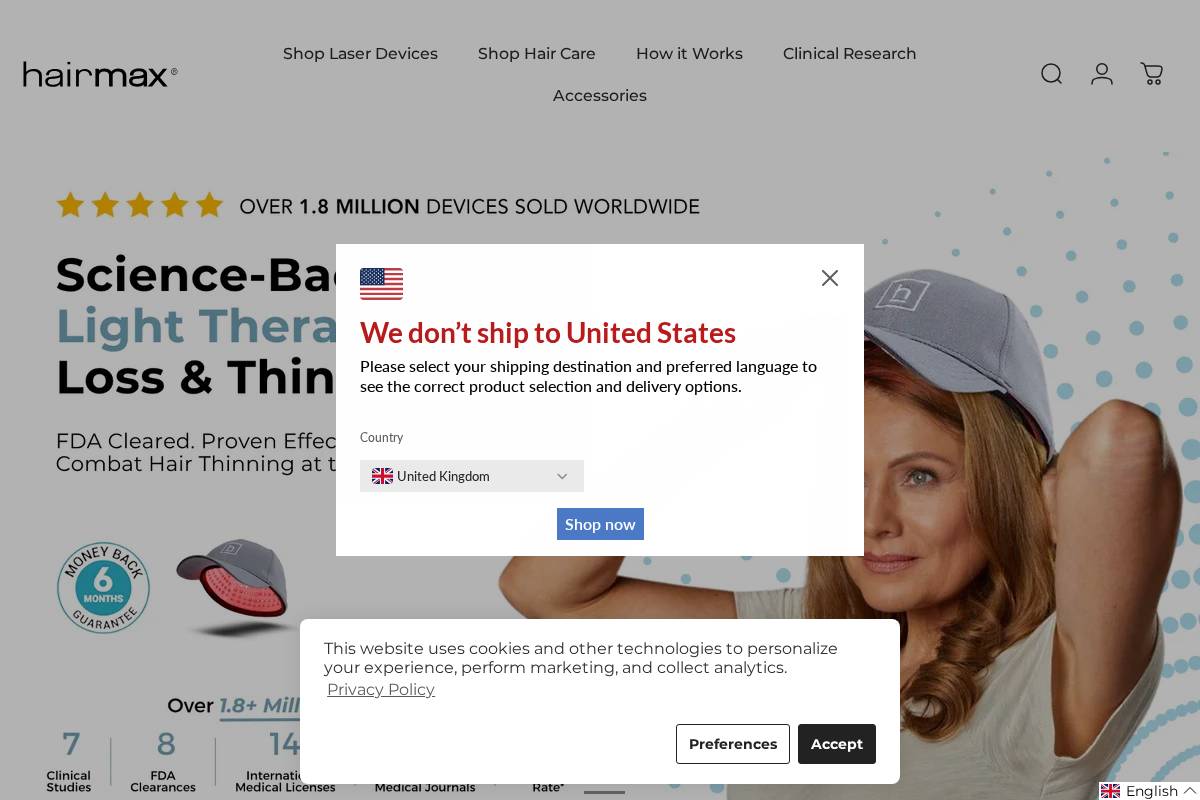 HairMaxUK homepage screenshot