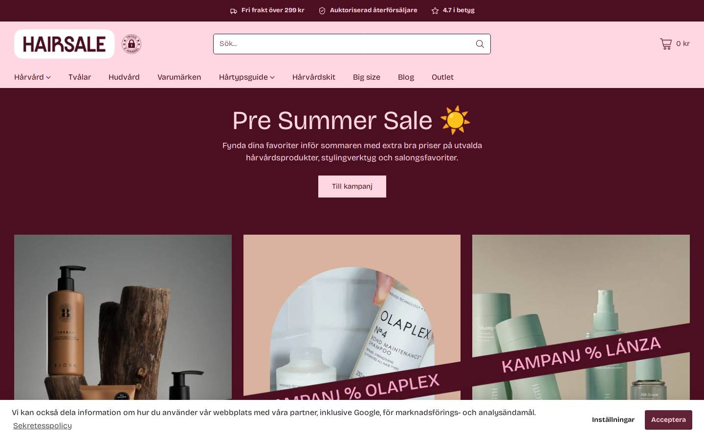 Hairsale homepage screenshot