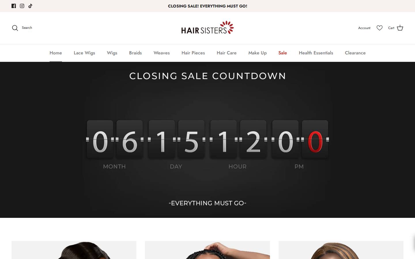 HairSisters homepage screenshot