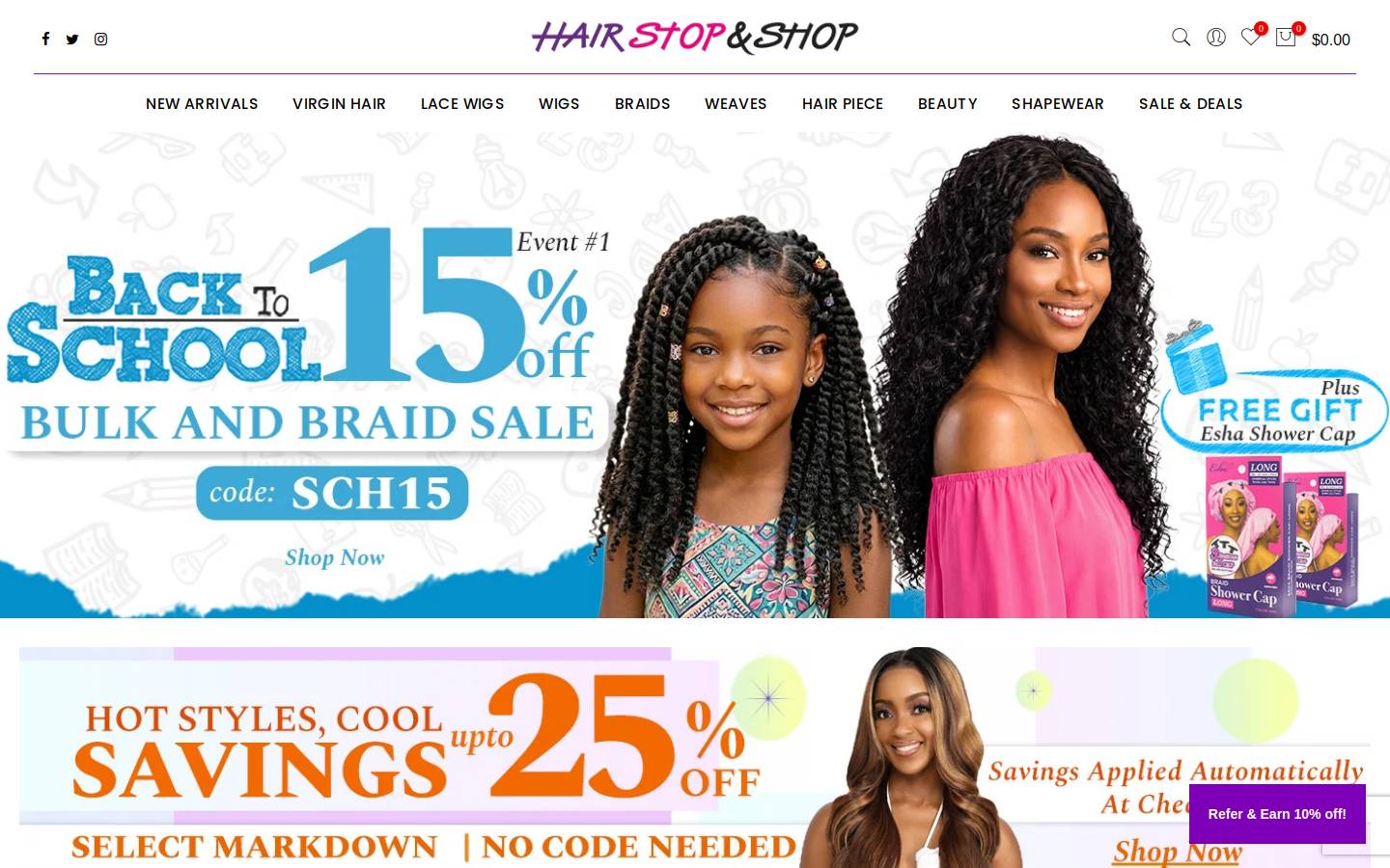 Hair Stop and Shop homepage screenshot