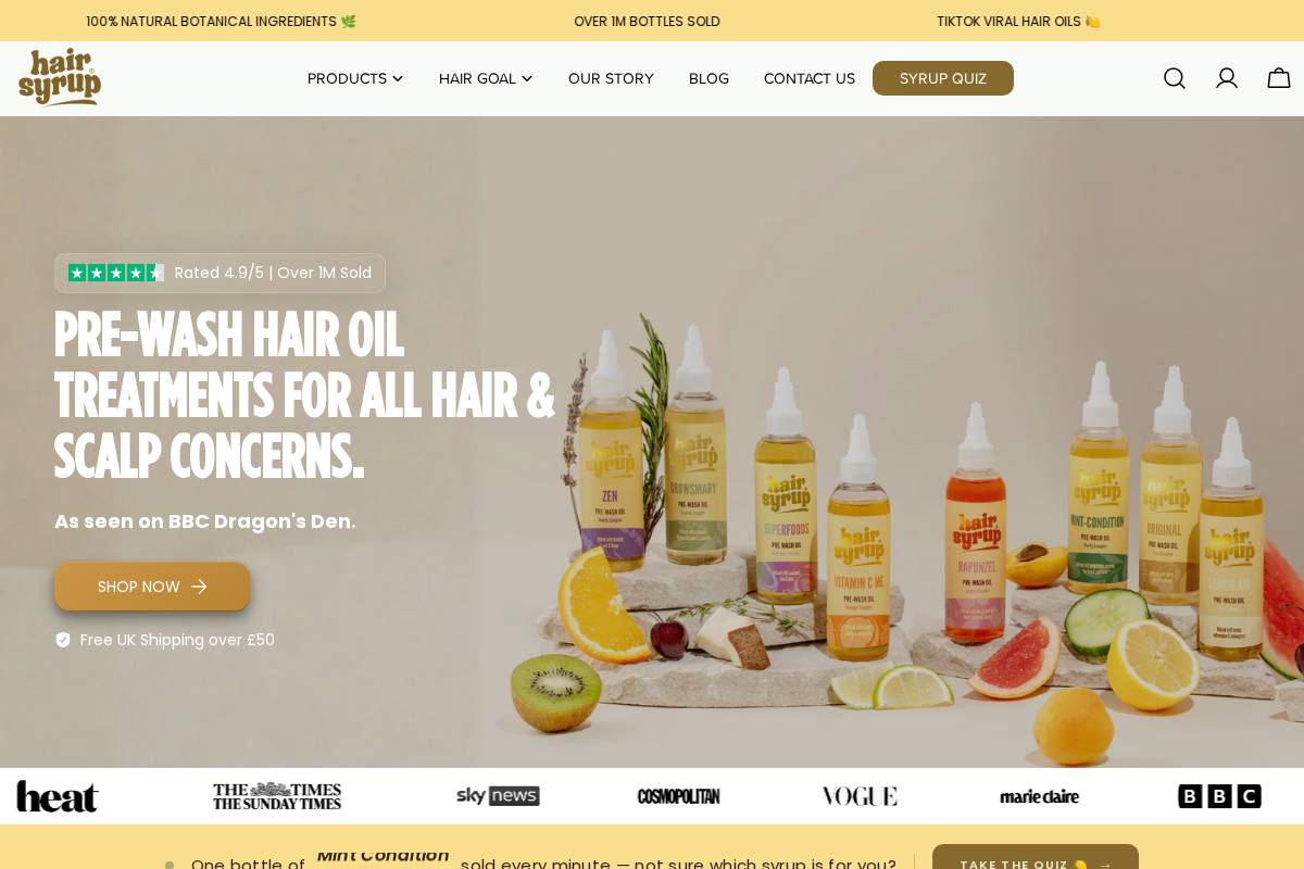 hairsyrup.co.uk homepage screenshot