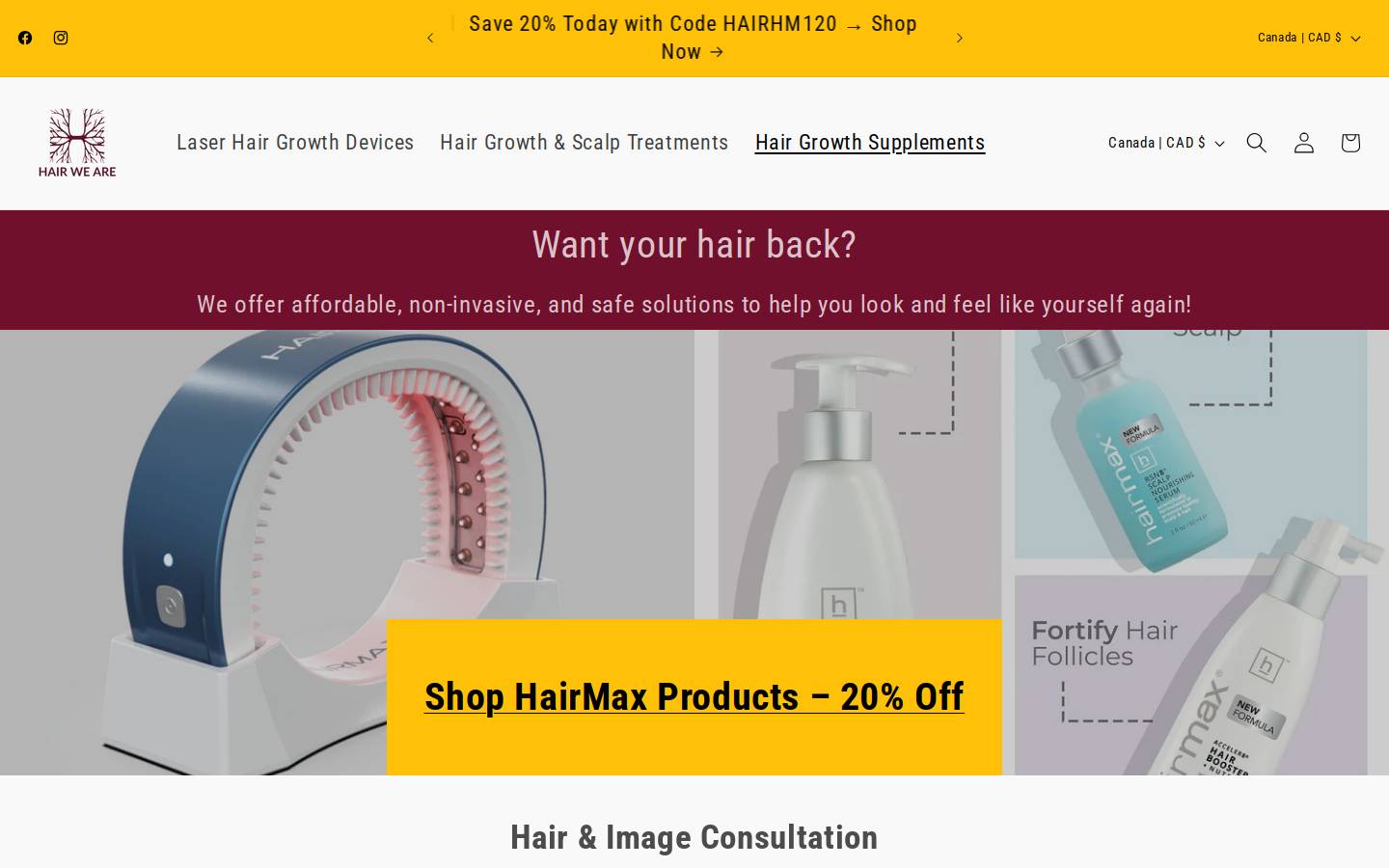 hairweare.ca homepage screenshot