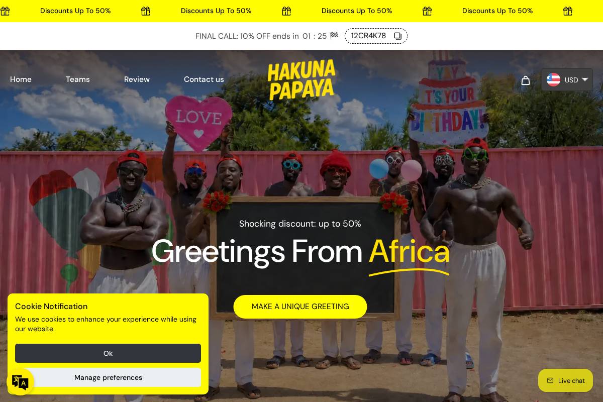 hakunapapaya.com homepage screenshot