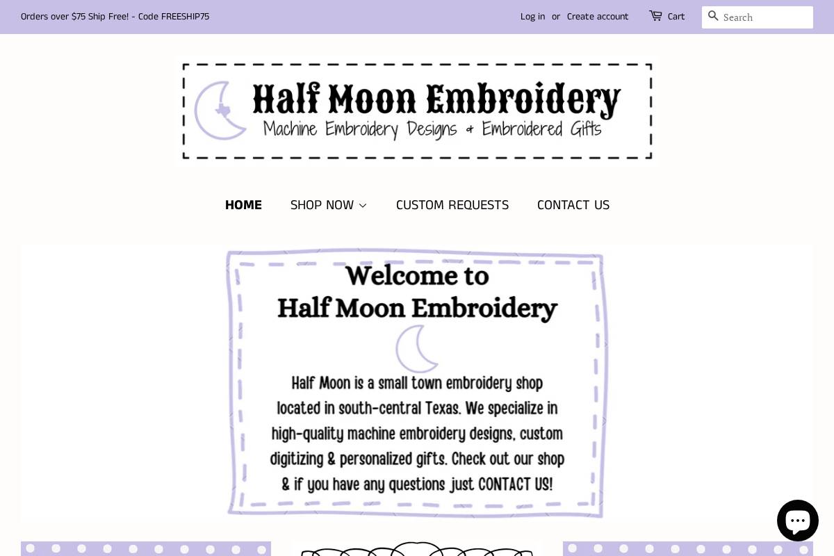 halfmoonembroidery.com homepage screenshot