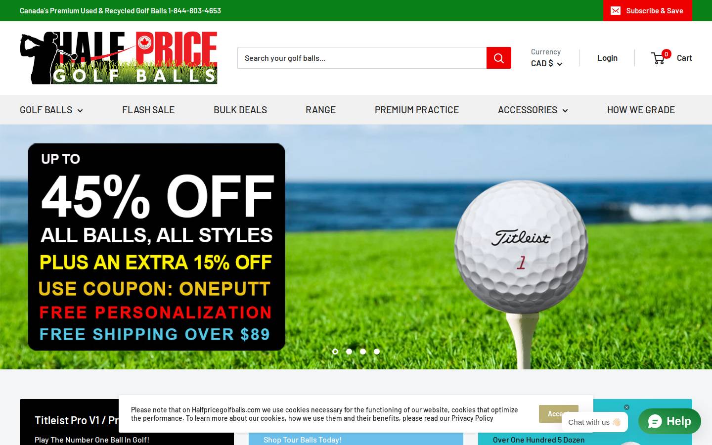 halfpricegolfballs.com homepage screenshot