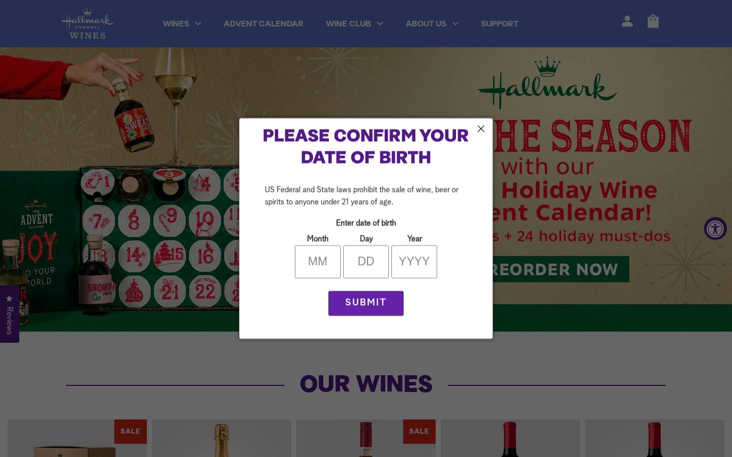 Hallmarkchannelwines homepage screenshot