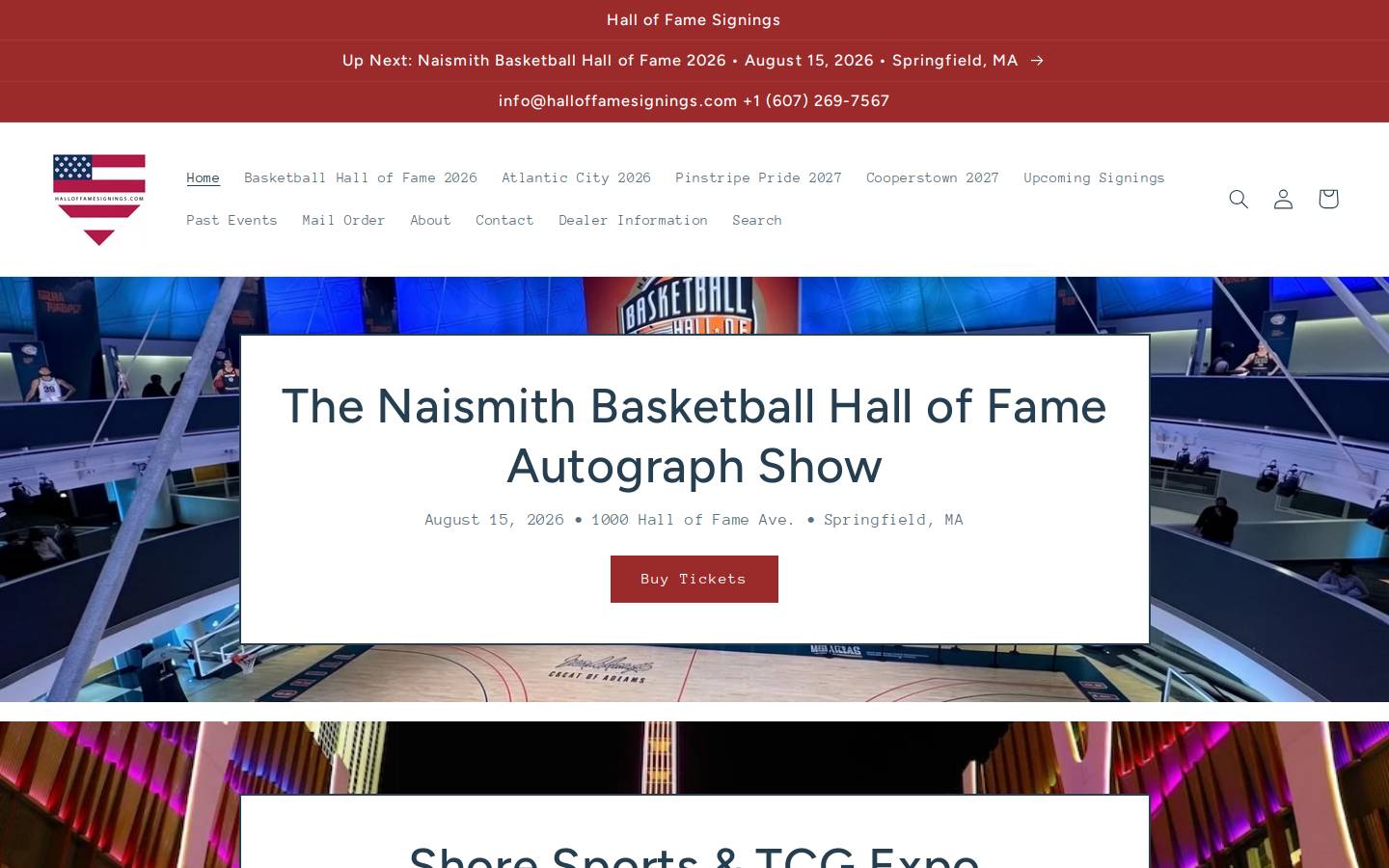 halloffamesignings.com homepage screenshot