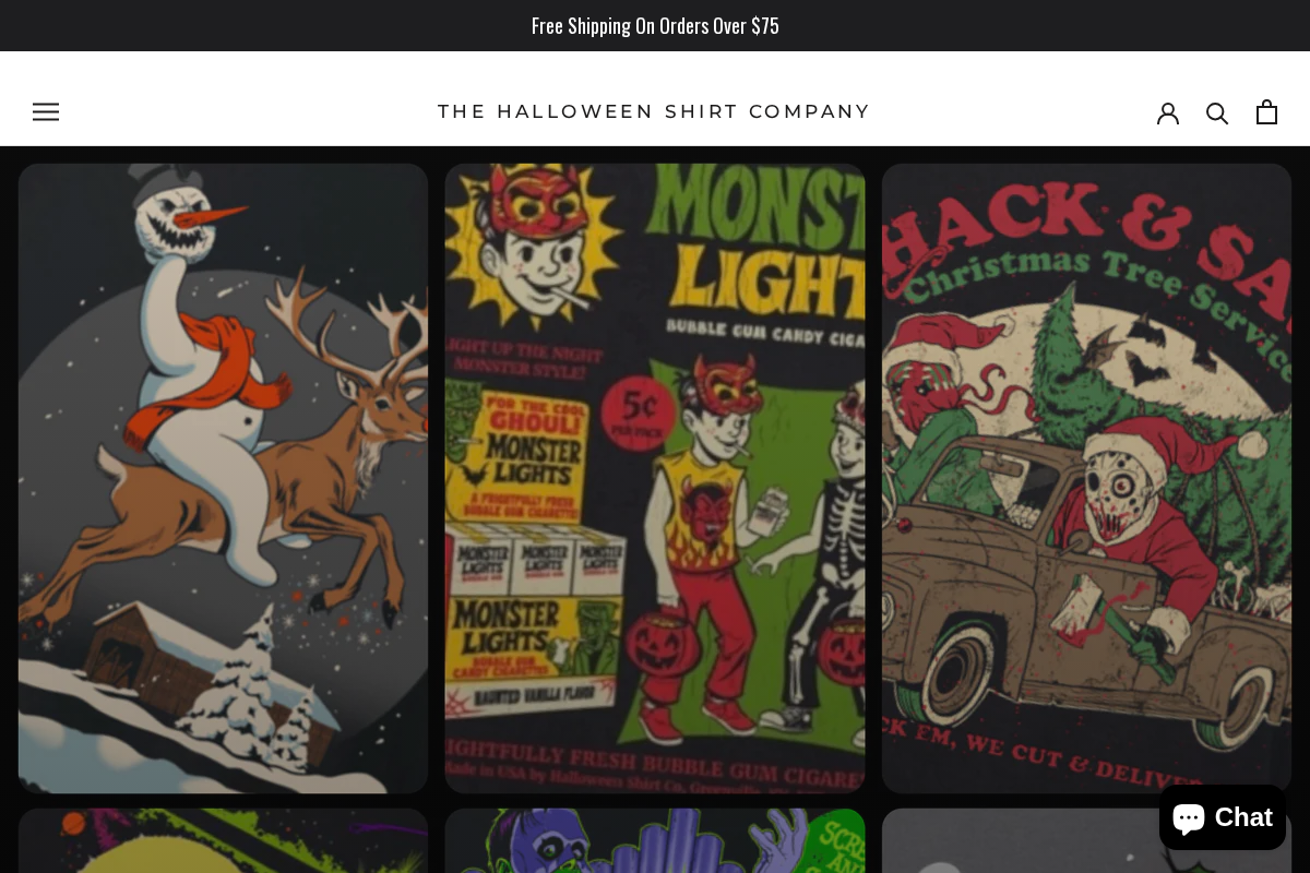 The Halloween Shirt Company homepage screenshot