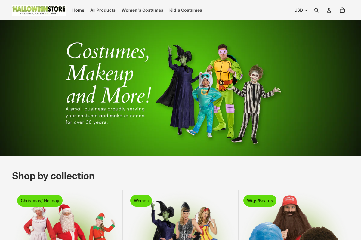 HalloweenStore.com homepage screenshot
