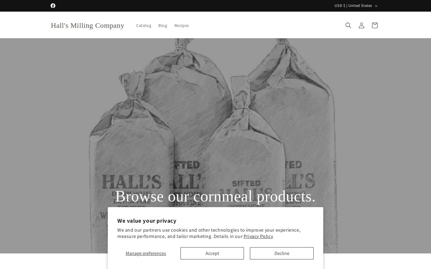 hallscornmeal.com homepage screenshot