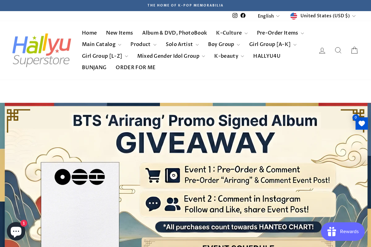 HALLYUSUPERSTORE homepage screenshot