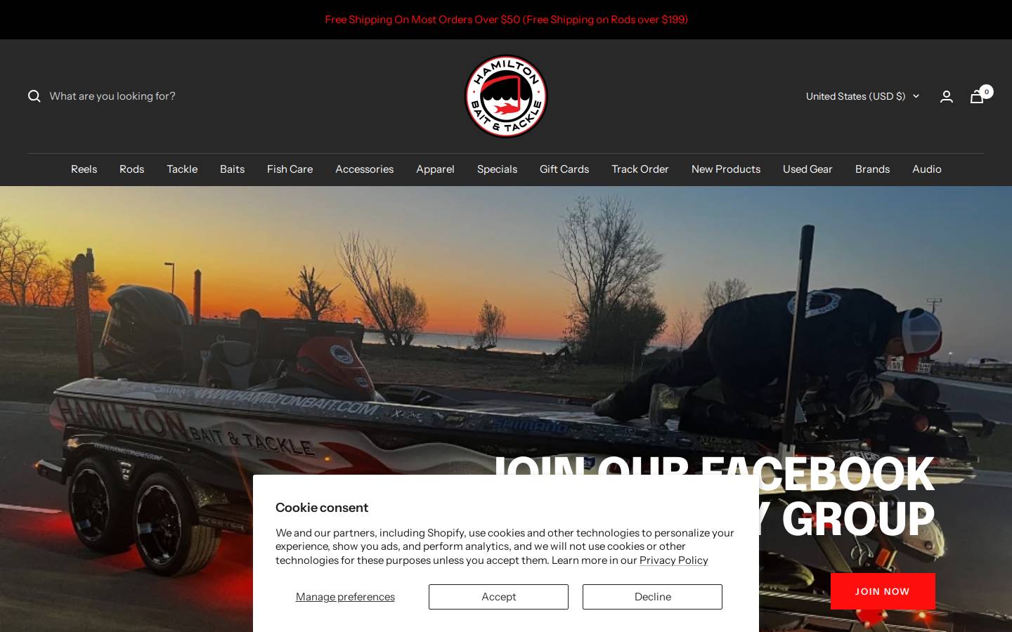 hamiltonbait.com homepage screenshot